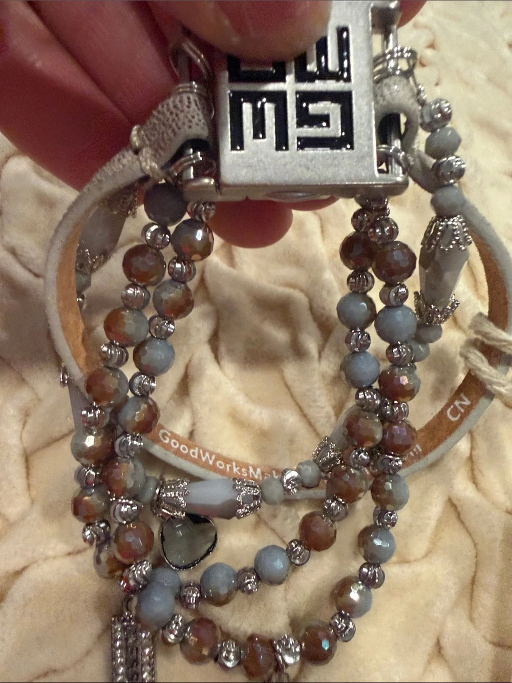 Good Works Gray Multi-Strand Beaded Bracelet with Silver Accent Clasp